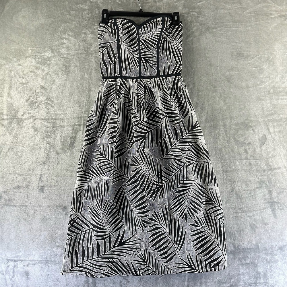 Parker Dress Women's S Black & White Azalea Leaf Print Strapless.